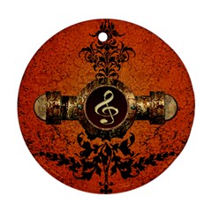 Wonderful Golden Clef On A Button With Floral Elements Round Ornament (two Sides)  by FantasyWorld7