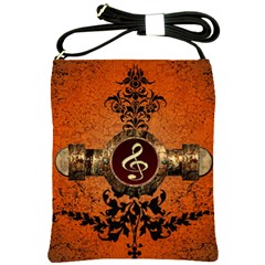 Wonderful Golden Clef On A Button With Floral Elements Shoulder Sling Bags by FantasyWorld7
