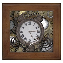 Steampunk, Awesome Clocks With Gears, Can You See The Cute Gescko Framed Tiles by FantasyWorld7