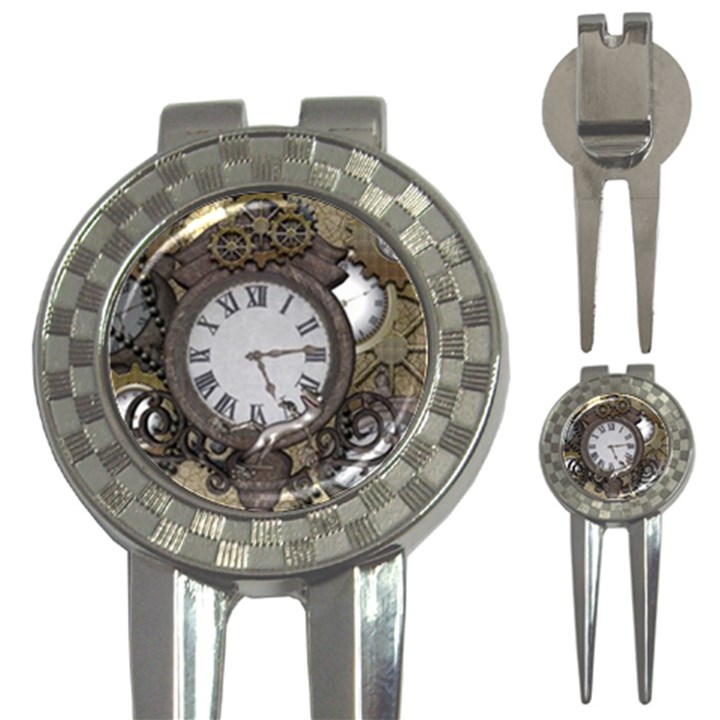 Steampunk, Awesome Clocks With Gears, Can You See The Cute Gescko 3-in-1 Golf Divots