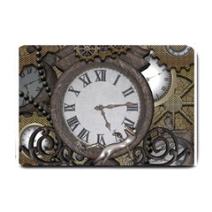 Steampunk, Awesome Clocks With Gears, Can You See The Cute Gescko Small Doormat  by FantasyWorld7