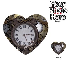 Steampunk, Awesome Clocks With Gears, Can You See The Cute Gescko Multi-purpose Cards (heart)  by FantasyWorld7