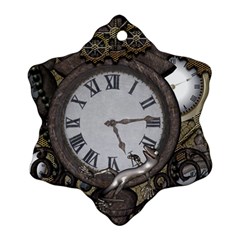 Steampunk, Awesome Clocks With Gears, Can You See The Cute Gescko Snowflake Ornament (2-side)