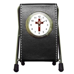 Red Christian Cross Pen Holder Desk Clock