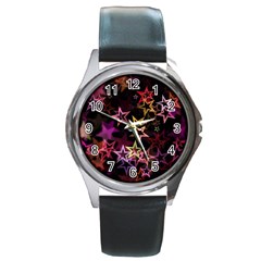 Sparkly Stars Pattern Round Metal Watches by LovelyDesigns4U