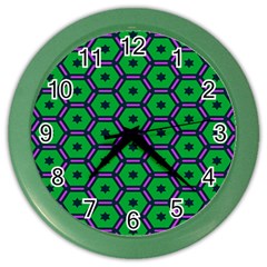 Stars In Hexagons Pattern Color Wall Clock by LalyLauraFLM