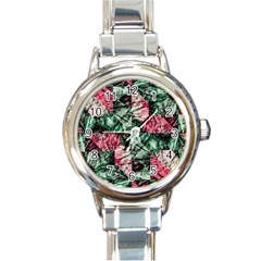 Luxury Grunge Digital Pattern Round Italian Charm Watches by dflcprints