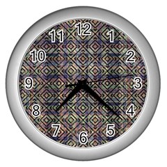 Multicolored Ethnic Check Seamless Pattern Wall Clocks (silver)  by dflcprints