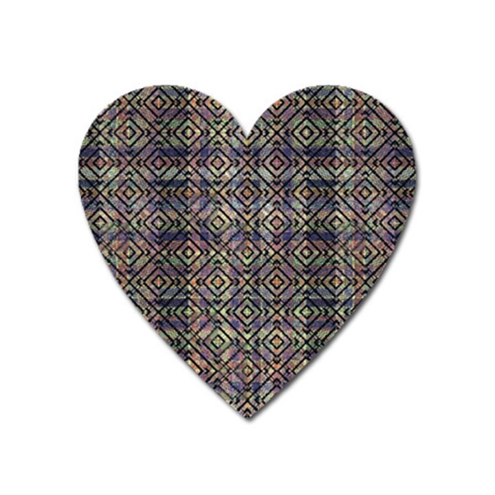 Multicolored Ethnic Check Seamless Pattern Heart Magnet