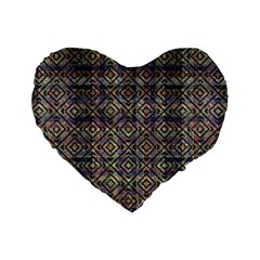 Multicolored Ethnic Check Seamless Pattern Standard 16  Premium Heart Shape Cushions