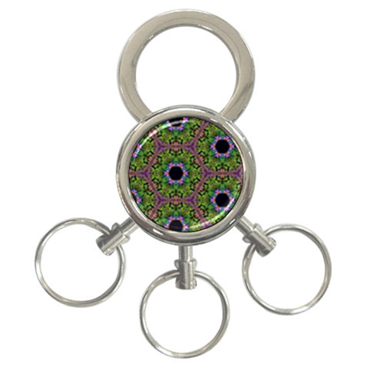 Repeated Geometric Circle Kaleidoscope 3-Ring Key Chains