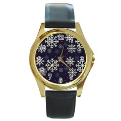 Snowflake Round Gold Metal Watches by Kathrinlegg