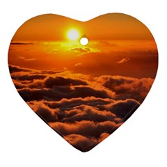 Sunset Over Clouds Heart Ornament (2 Sides) by trendistuff