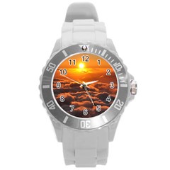 Sunset Over Clouds Round Plastic Sport Watch (l) by trendistuff