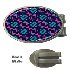 Pink And Blue Shapes Pattern Money Clip (oval) by LalyLauraFLM