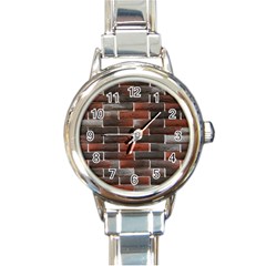 Red And Black Brick Wall Round Italian Charm Watches by trendistuff