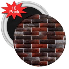 Red And Black Brick Wall 3  Magnets (10 Pack)  by trendistuff