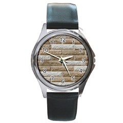 Light Brick Wall Round Metal Watches by trendistuff