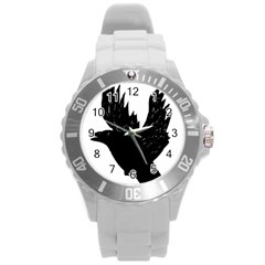 Hovering Crow Round Plastic Sport Watch (l) by JDDesigns