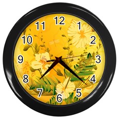 Wonderful Soft Yellow Flowers With Dragonflies Wall Clocks (black) by FantasyWorld7