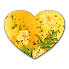 Wonderful Soft Yellow Flowers With Dragonflies Heart Mousepads by FantasyWorld7
