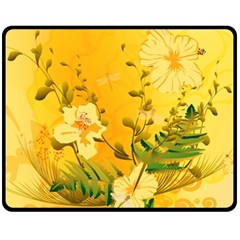 Wonderful Soft Yellow Flowers With Dragonflies Fleece Blanket (medium)  by FantasyWorld7