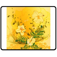 Wonderful Soft Yellow Flowers With Dragonflies Double Sided Fleece Blanket (medium)  by FantasyWorld7