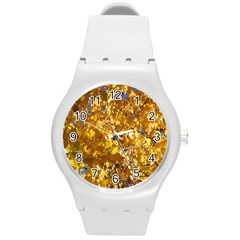 YELLOW LEAVES Round Plastic Sport Watch (M)