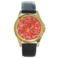 RED MAPLE LEAVES Round Gold Metal Watches