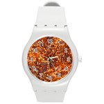 ORANGE LEAVES Round Plastic Sport Watch (M) Front