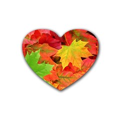 Autumn Leaves 1 Rubber Coaster (heart)  by trendistuff