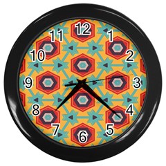 Stars And Honeycomb Pattern Wall Clock (black) by LalyLauraFLM