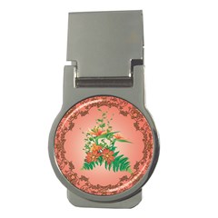 Awesome Flowers And Leaves With Floral Elements On Soft Red Background Money Clips (round)  by FantasyWorld7