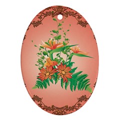 Awesome Flowers And Leaves With Floral Elements On Soft Red Background Oval Ornament (two Sides) by FantasyWorld7
