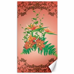 Awesome Flowers And Leaves With Floral Elements On Soft Red Background Canvas 40  X 72  