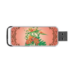 Awesome Flowers And Leaves With Floral Elements On Soft Red Background Portable Usb Flash (two Sides) by FantasyWorld7