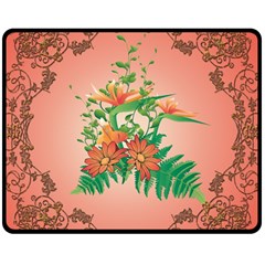 Awesome Flowers And Leaves With Floral Elements On Soft Red Background Double Sided Fleece Blanket (medium)  by FantasyWorld7
