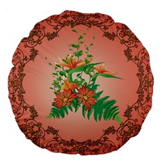 Awesome Flowers And Leaves With Floral Elements On Soft Red Background Large 18  Premium Flano Round Cushions