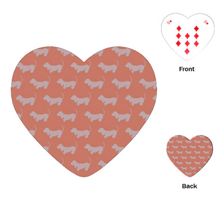 Cute Dachshund Pattern in Peach Playing Cards (Heart) 