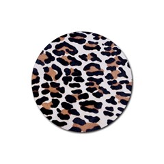 Black And Brown Leopard Rubber Coaster (round)  by trendistuff