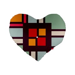 Squares And Stripes  Standard 16  Premium Heart Shape Cushion  by LalyLauraFLM