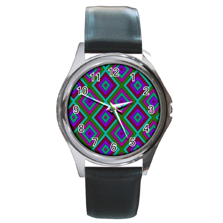 Diamond Pattern  Round Metal Watches