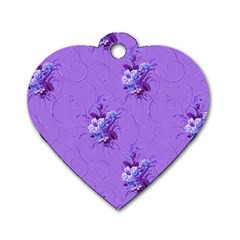 Purple Roses Pattern Dog Tag Heart (one Side)