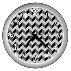 Modern Retro Chevron Patchwork Pattern  Wall Clocks (silver)  by GardenOfOphir