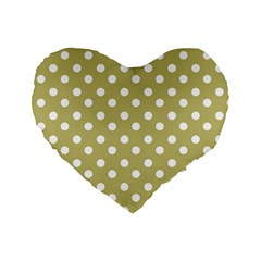 Lime Green Polka Dots Standard 16  Premium Flano Heart Shape Cushions by GardenOfOphir