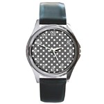 Gray Polka Dots Round Metal Watches Front