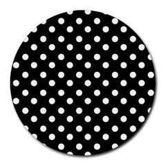 Black And White Polka Dots Round Mousepads by GardenOfOphir