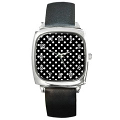 Black And White Polka Dots Square Metal Watches by GardenOfOphir