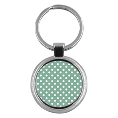 Mint Green Polka Dots Key Chains (round)  by GardenOfOphir