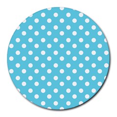 Sky Blue Polka Dots Round Mousepads by GardenOfOphir